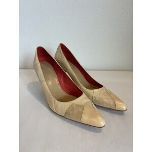 Antonio Melani Women’s Tan Glove Fit Heel Pumps Leather Suede Patches Sz 9.5